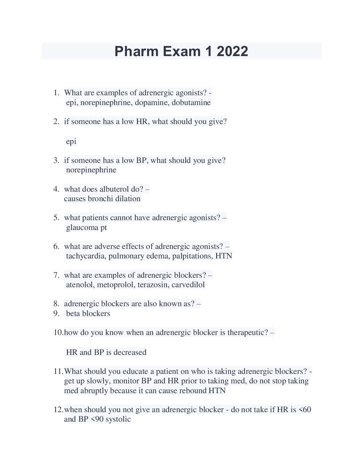 Preview image for Pharm Exam 1 2022 VERIFIED CORRECT Q&A